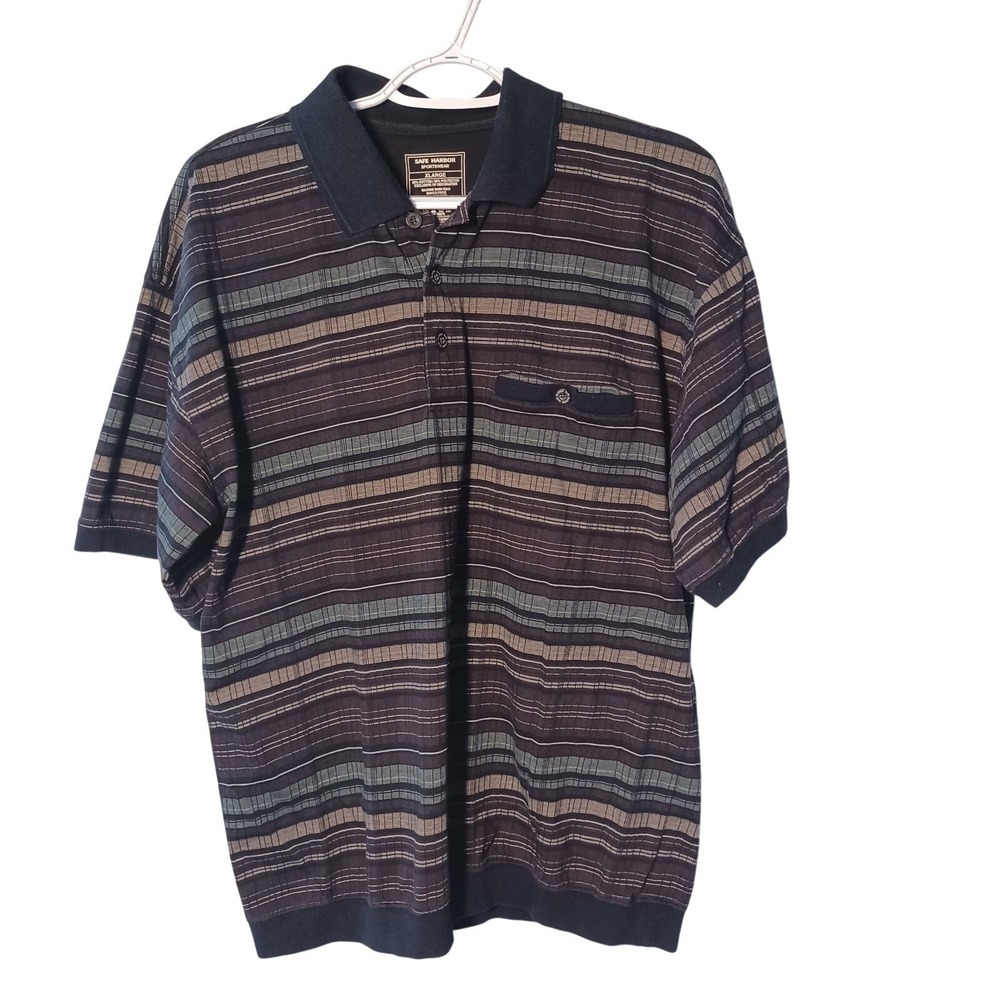 Safe Harbor Sportswear Collared Black, Gray, Green Men's XL Short Sleeve Shirt